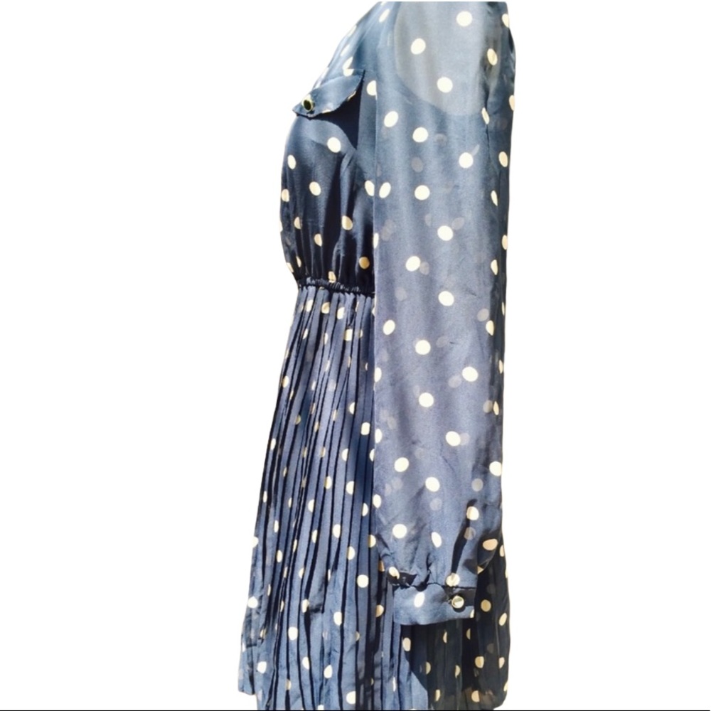 Xhilaration Navy Blue Polka Dots Pleated Dress - Picture 2 of 3